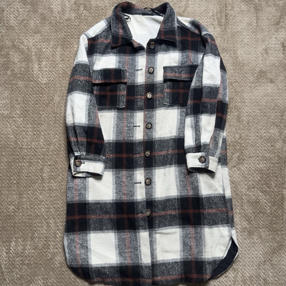 Miss Me Long Plaid Coat / Oversized Flannel Coat Size Medium